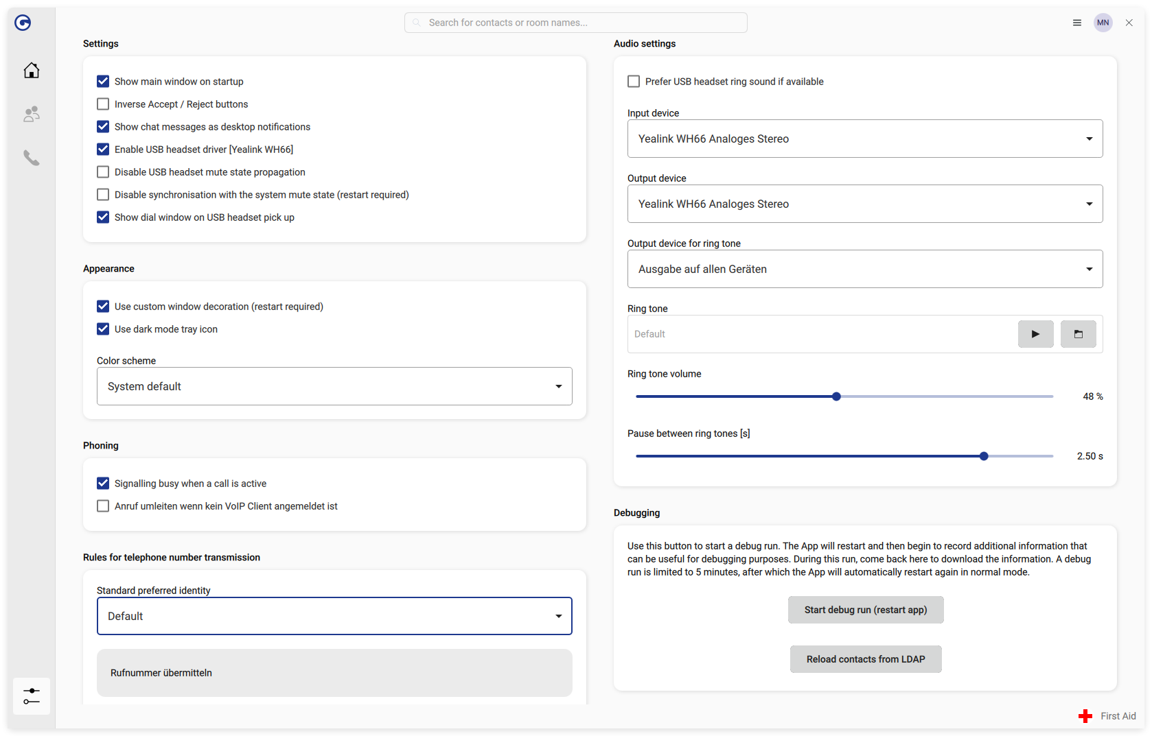 Settings screen