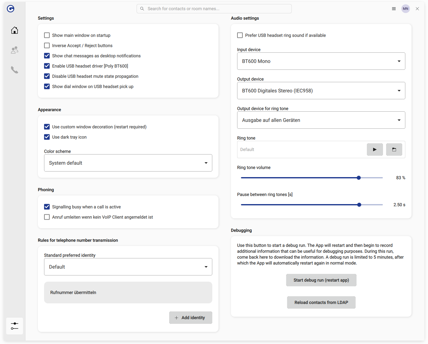Settings screen